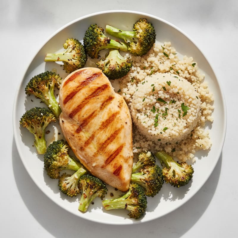 Grilled Chicken Breast with Roasted Broccoli and Quinoa