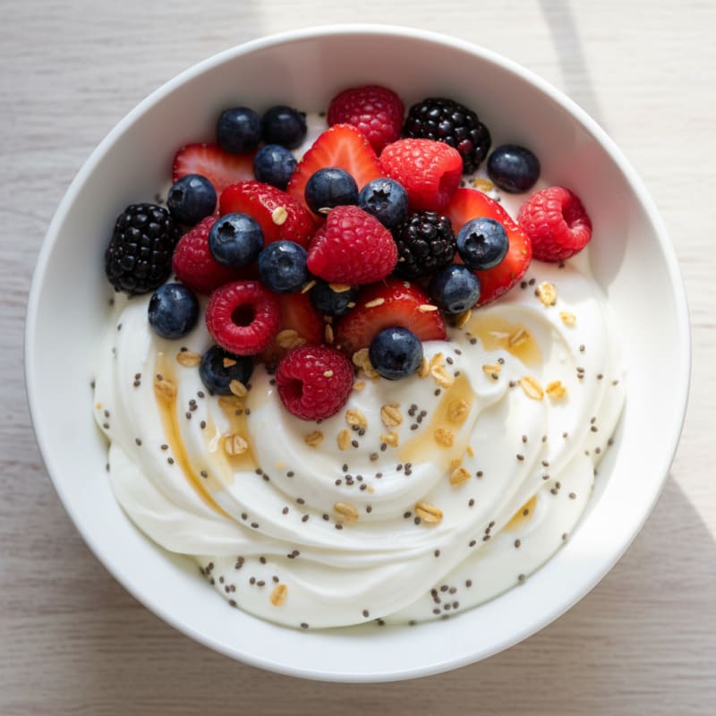 Greek Yogurt Protein Pudding with Mixed Berries