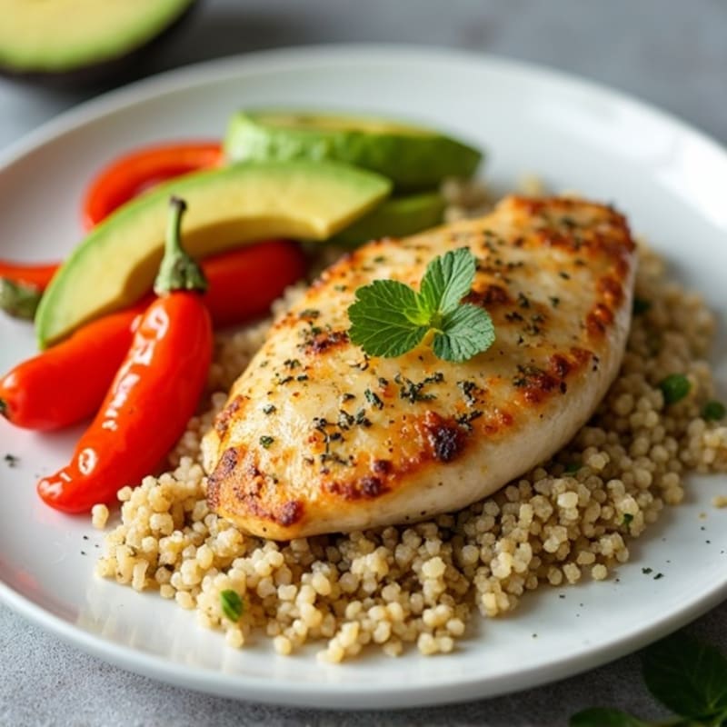 Tender Lemon Herb Chicken with Roasted Bell Peppers and Fluffy Quinoa