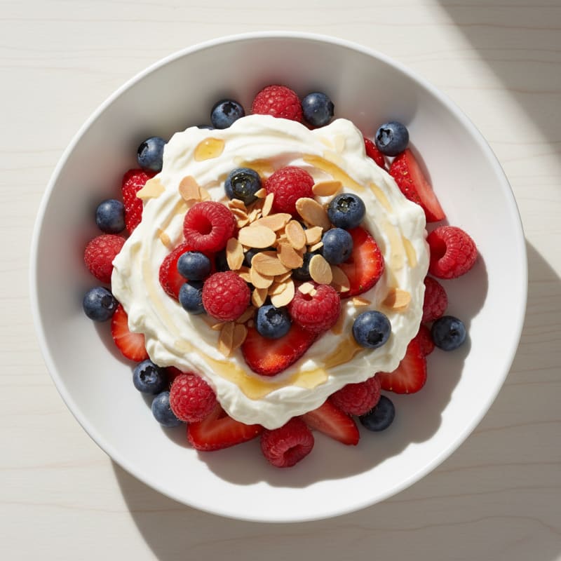 Greek Yogurt Protein Parfait with Mixed Berries and Almonds