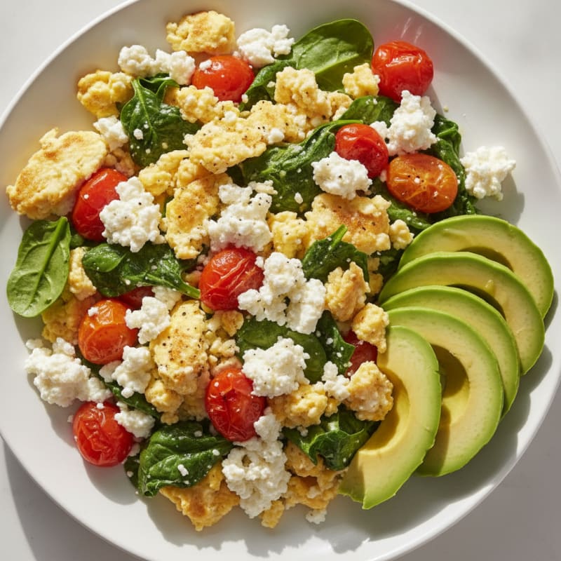 Cottage Cheese Scramble with Spinach and Cherry Tomatoes