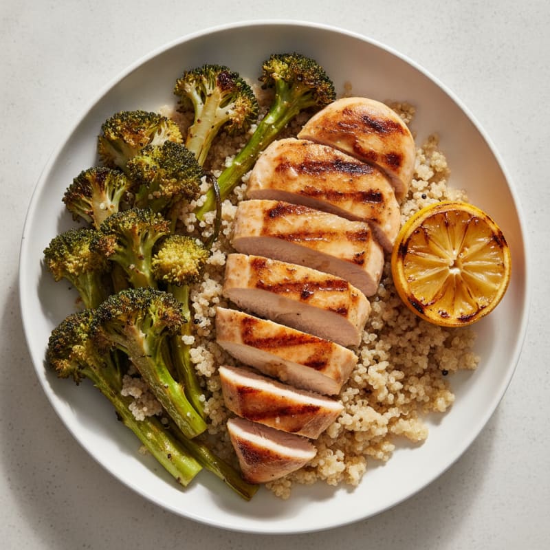 Grilled Chicken Breast with Quinoa and Roasted Broccoli
