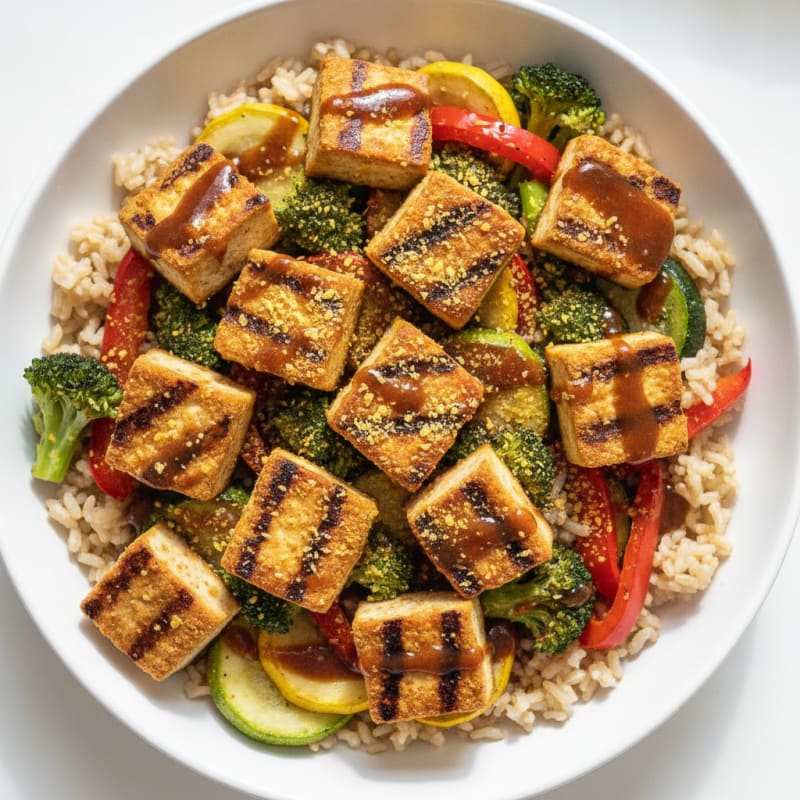 Grilled Tofu and Vegetable Bowl with Brown Rice
