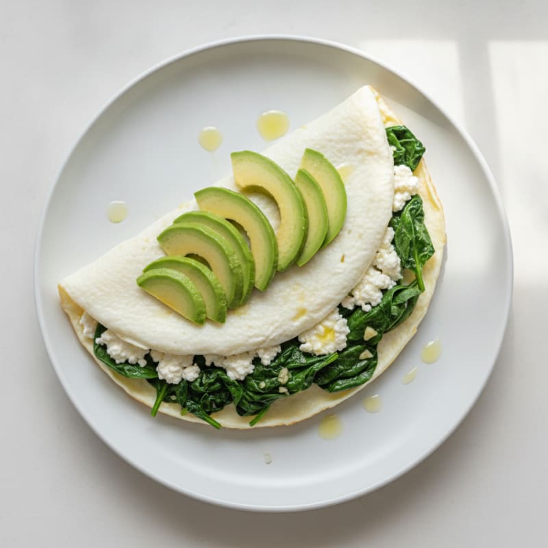 Egg White Omelette with Cottage Cheese and Sautéed Spinach