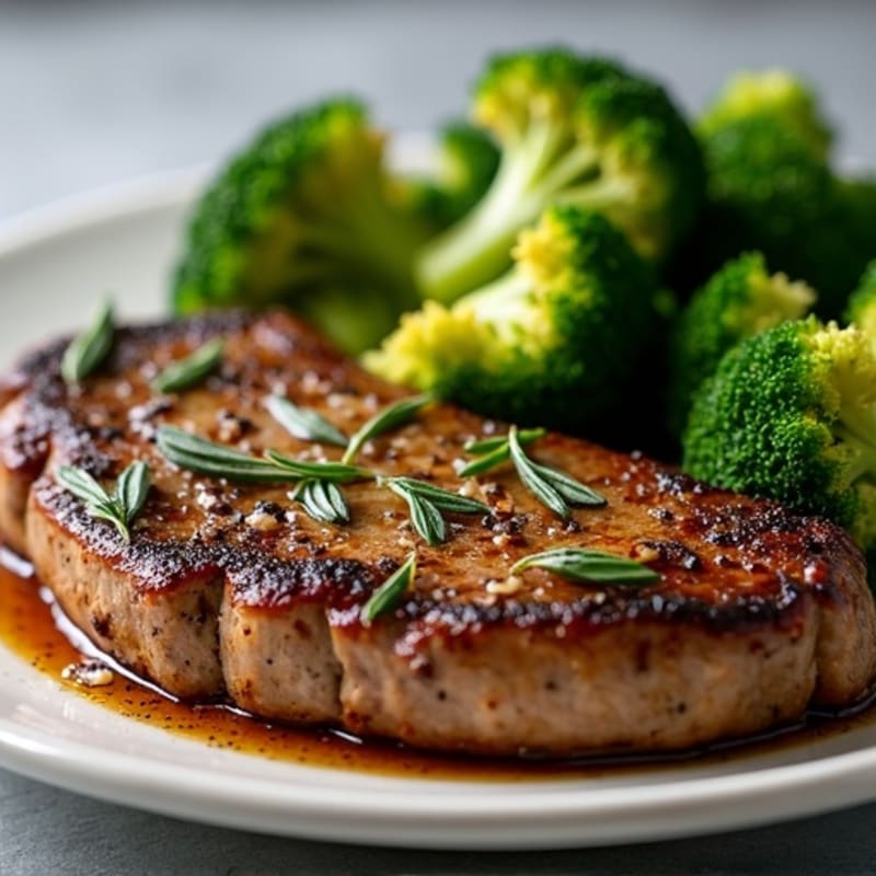 Garlic Herb Pan-Seared Ribeye Steak with Roasted Broccoli
