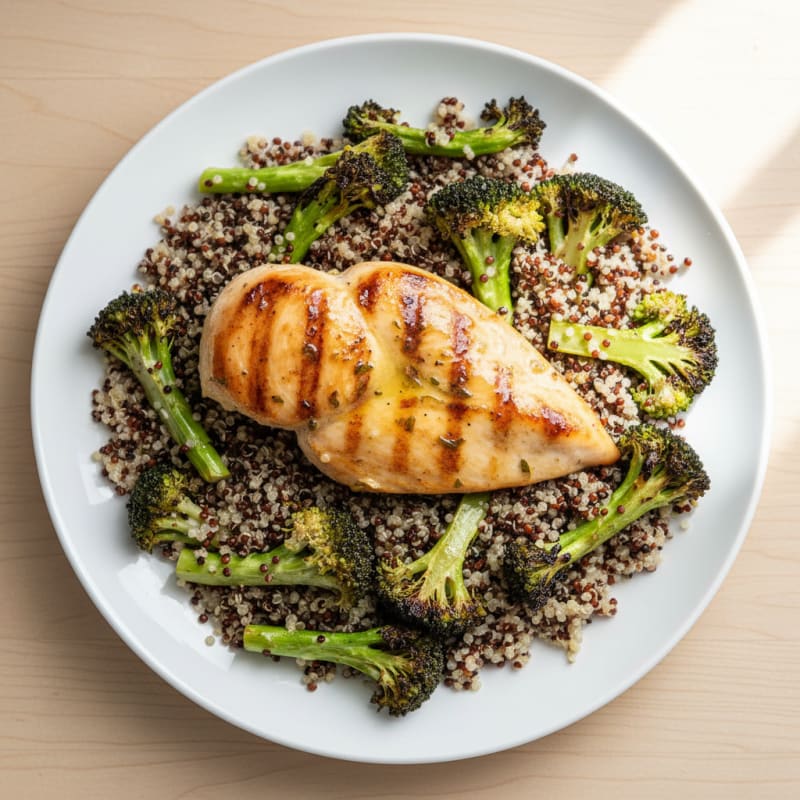 Grilled Chicken Breast with Quinoa and Roasted Broccoli
