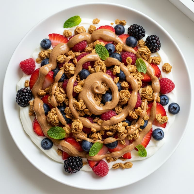 Creamy Greek Yogurt Parfait with Mixed Berries and Almond Butter