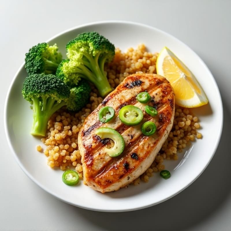 Grilled Chicken Breast with Quinoa and Roasted Broccoli