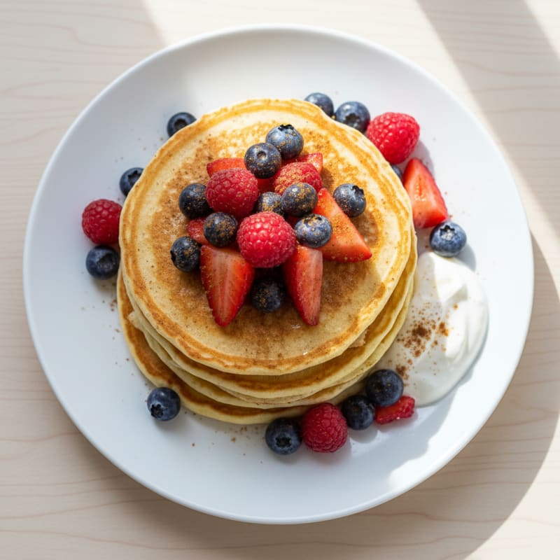 Fluffy Golden Buttermilk Pancakes with Berries