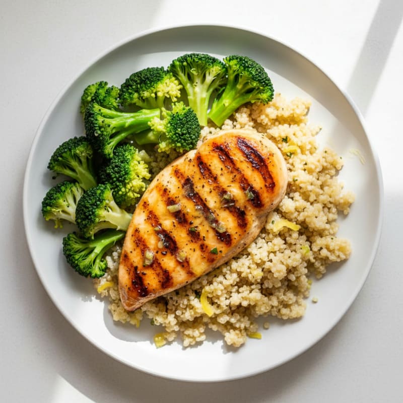 Grilled Chicken Breast with Quinoa and Steamed Broccoli