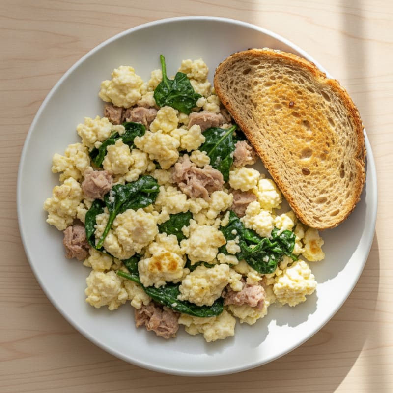 Cottage Cheese Scramble with Spinach and Smoked Turkey