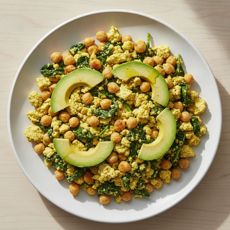 Creamy Tofu Spinach Scramble with Chickpeas