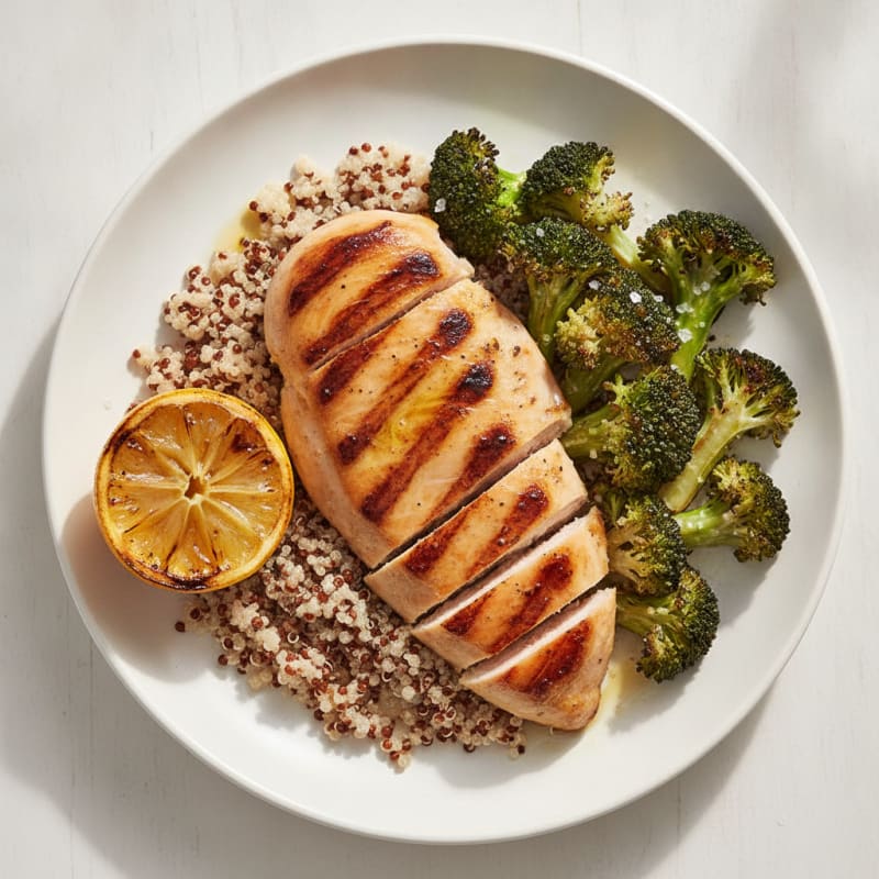 Grilled Chicken Breast with Quinoa and Roasted Broccoli