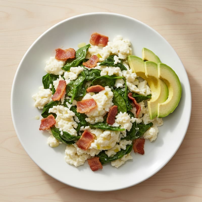 Egg White Scramble with Spinach and Turkey Bacon