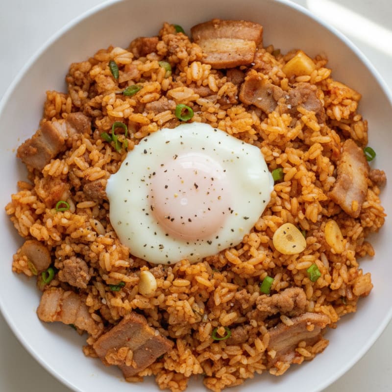 Kimchi Fried Rice with Pork Belly