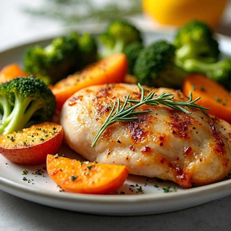 Sheet Pan Lemon-Herb Roasted Chicken with Crispy Broccoli and Sweet Potatoes
