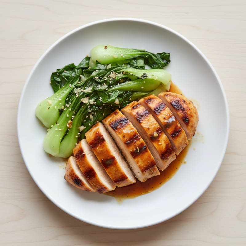 Grilled Chicken Breast with Sautéed Bok Choy and Ginger Soy Glaze