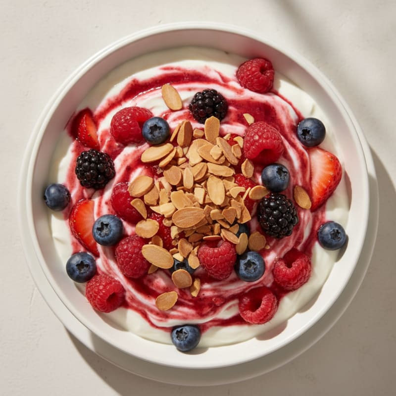 Greek Yogurt Protein Parfait with Mixed Berries and Almonds