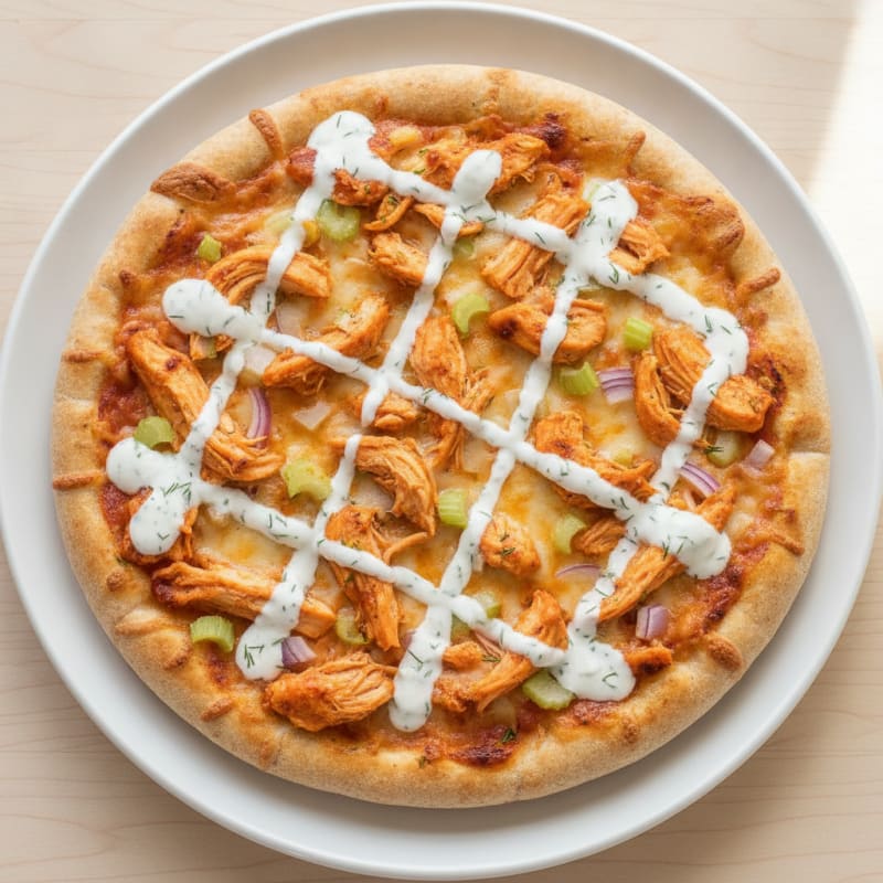 Buffalo Chicken Pizza with Ranch Drizzle