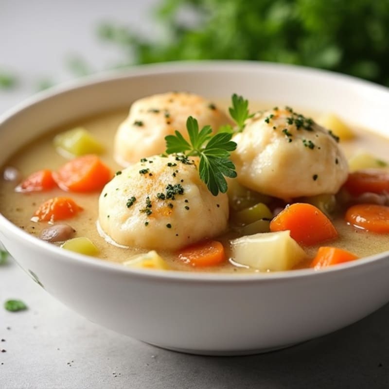 Creamy Chicken and Vegetable Stew with Fluffy Herb Dumplings