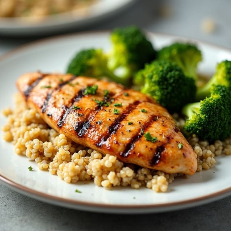 Grilled Chicken Breast with Quinoa and Roasted Broccoli