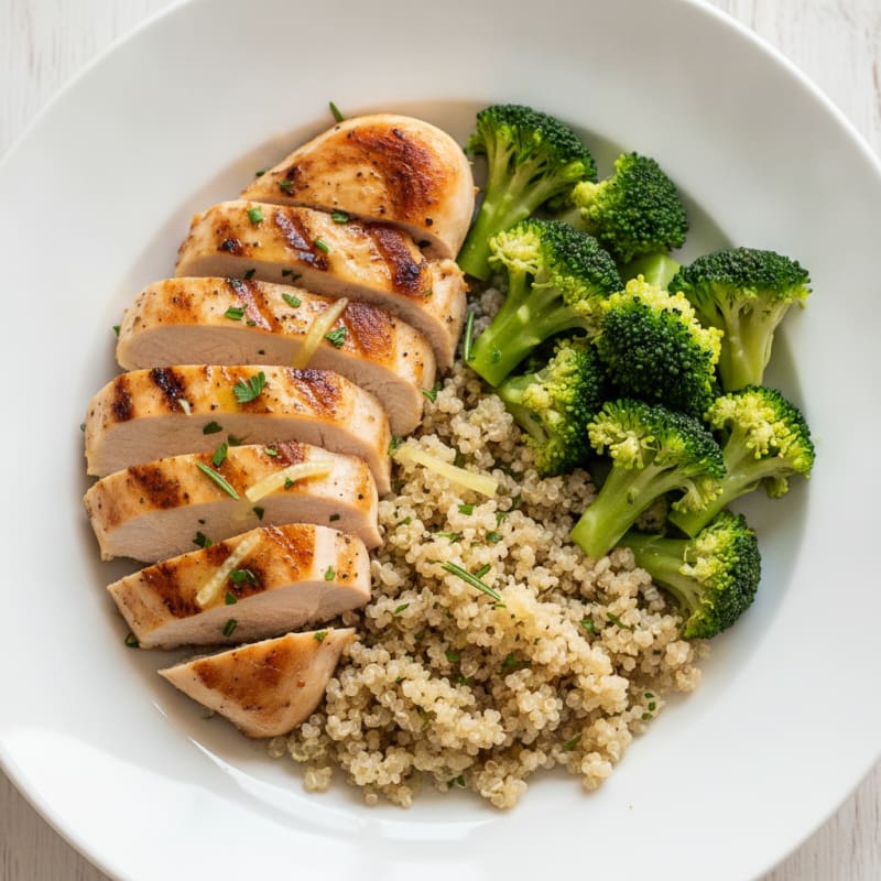 Grilled Chicken Breast with Quinoa and Steamed Broccoli