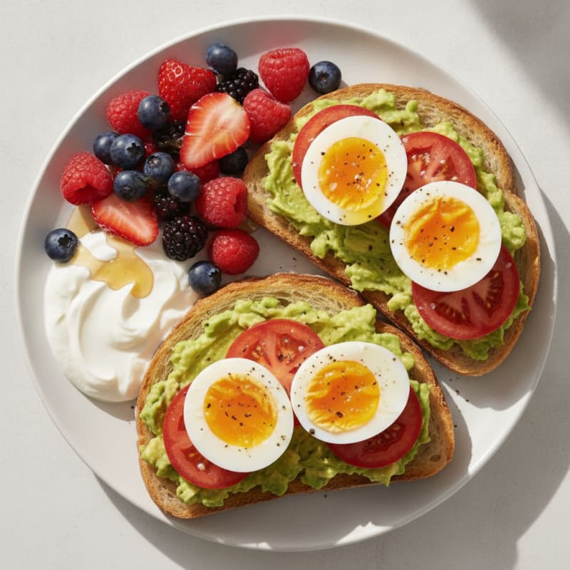 Avocado and Egg Sourdough Toast with Berries