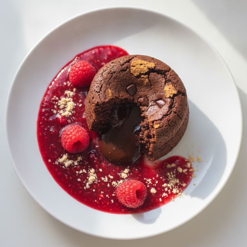 Chocolate Lava Cake with Raspberry Coulis
