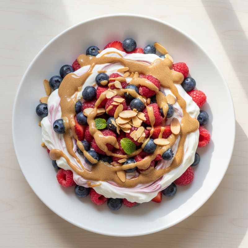 Greek Yogurt Protein Parfait with Mixed Berries and Almond Butter