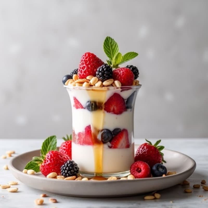 Greek Yogurt Protein Parfait with Mixed Berries and Almonds