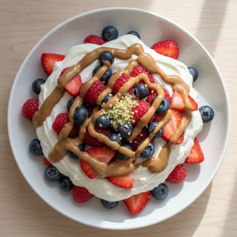 Greek Yogurt Protein Parfait with Mixed Berries and Almond Butter