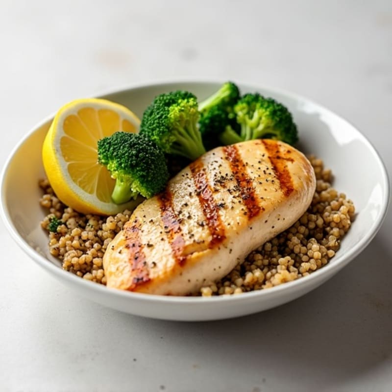 Grilled Chicken Breast with Quinoa and Roasted Broccoli