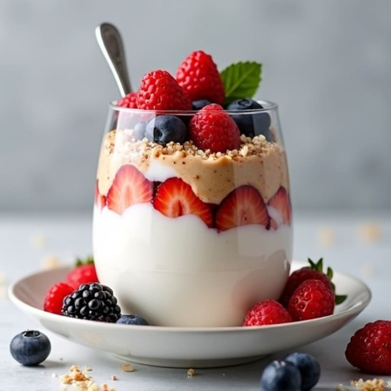 Greek Yogurt Protein Parfait with Mixed Berries and Almond Butter