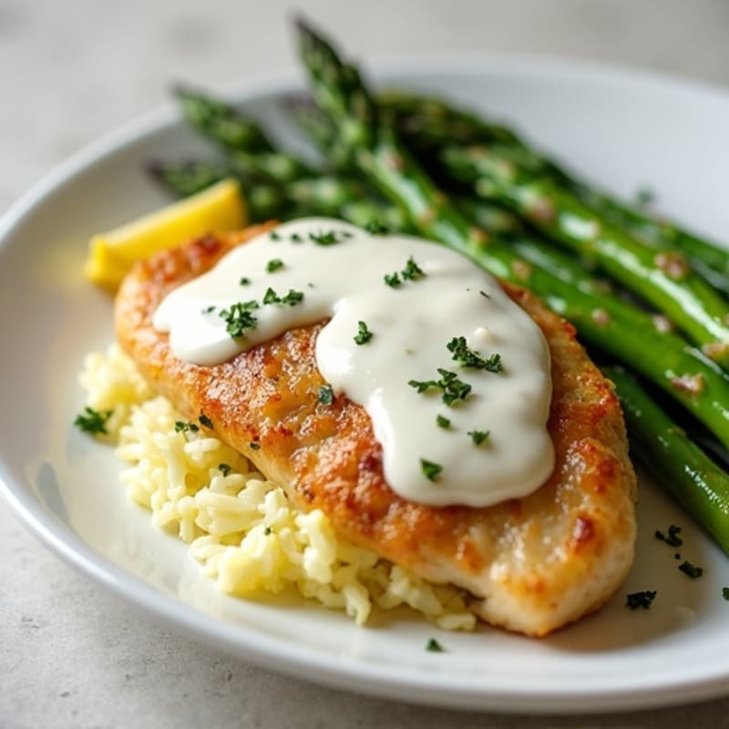 Creamy Garlic Chicken with Roasted Asparagus