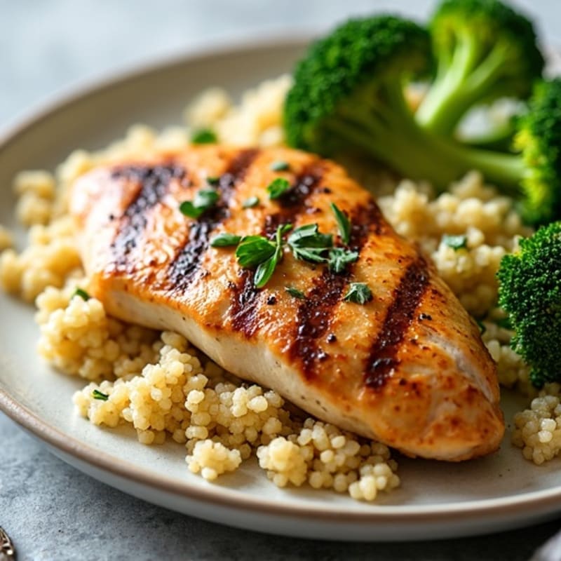 Grilled Chicken Breast with Quinoa and Steamed Broccoli