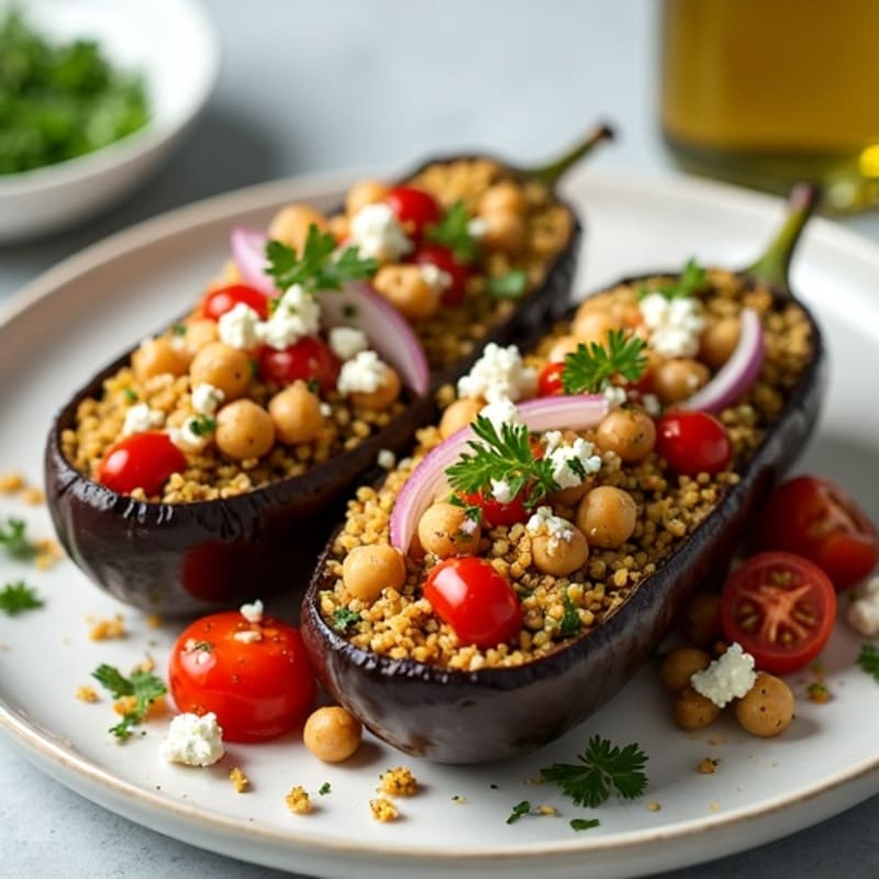 Herb-Roasted Quinoa Stuffed Eggplant Boats