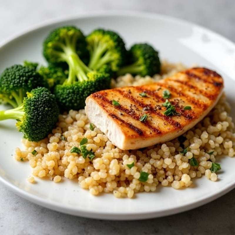 Grilled Chicken Breast with Quinoa and Roasted Broccoli
