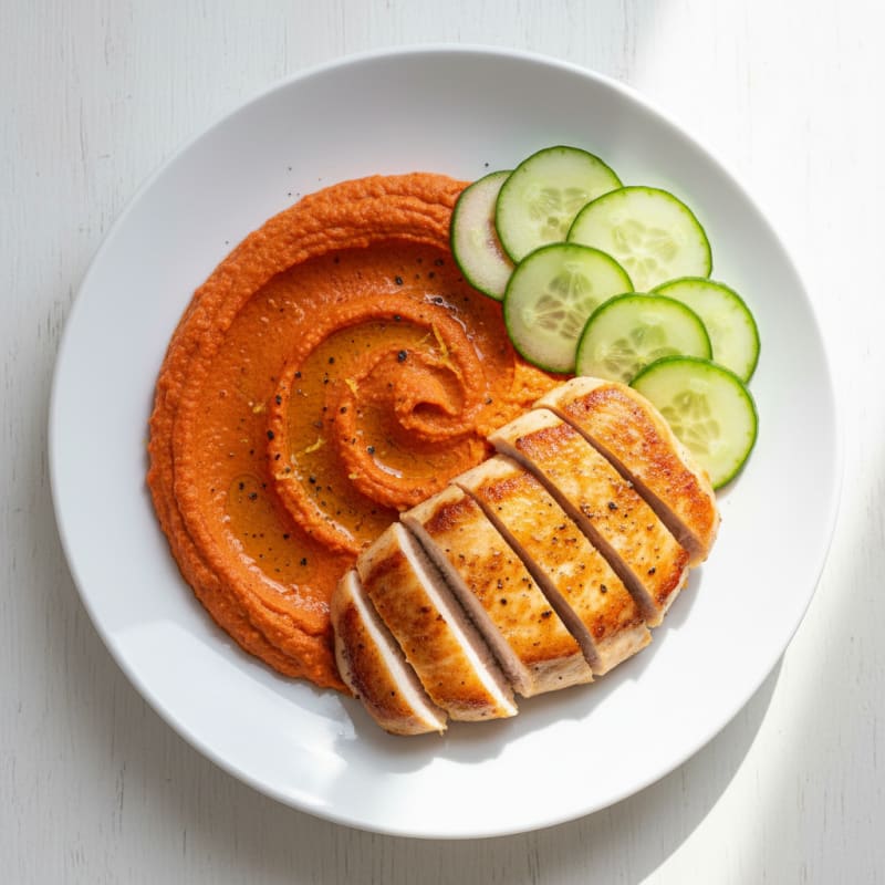 Creamy Roasted Red Pepper Hummus with Seared Chicken