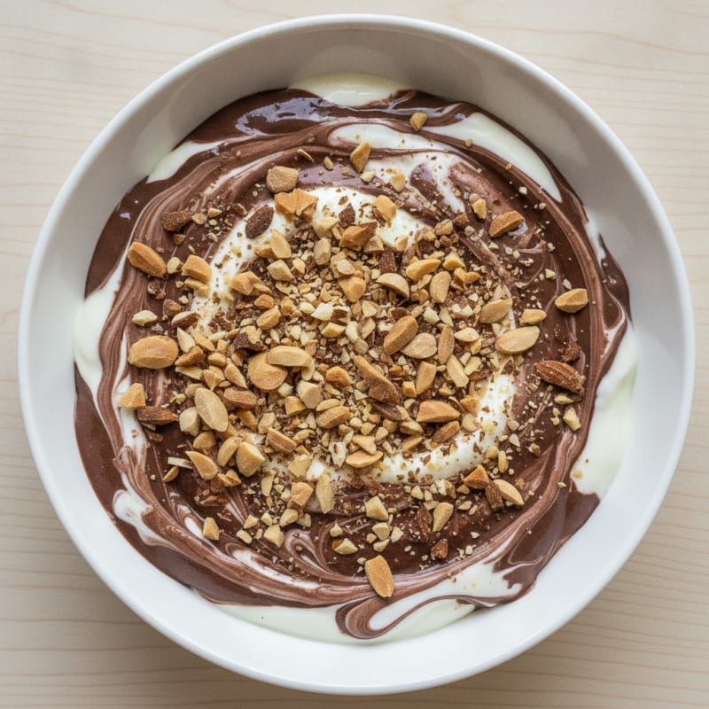 Protein Greek Yogurt with Chocolate Protein Powder and Chopped Almonds