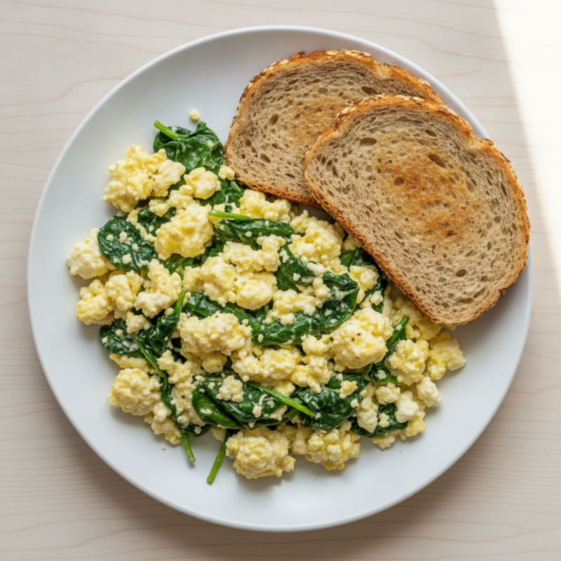 Scrambled Eggs with Spinach and Cottage Cheese