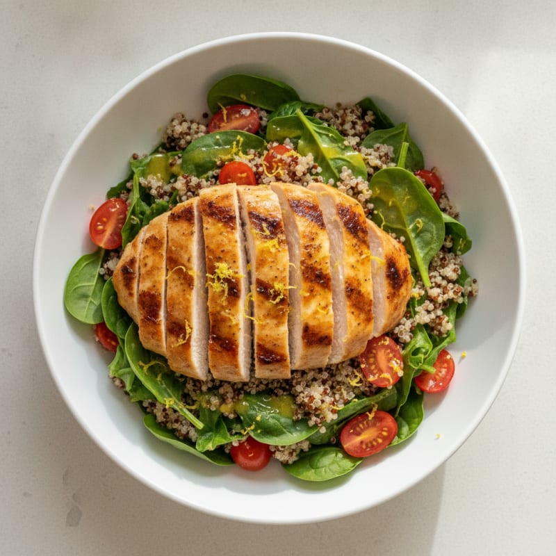 Grilled Chicken and Quinoa Salad with Spinach
