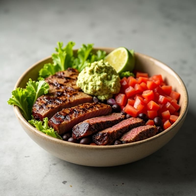 Grilled Steak Burrito Bowl with Black Beans and Guacamole