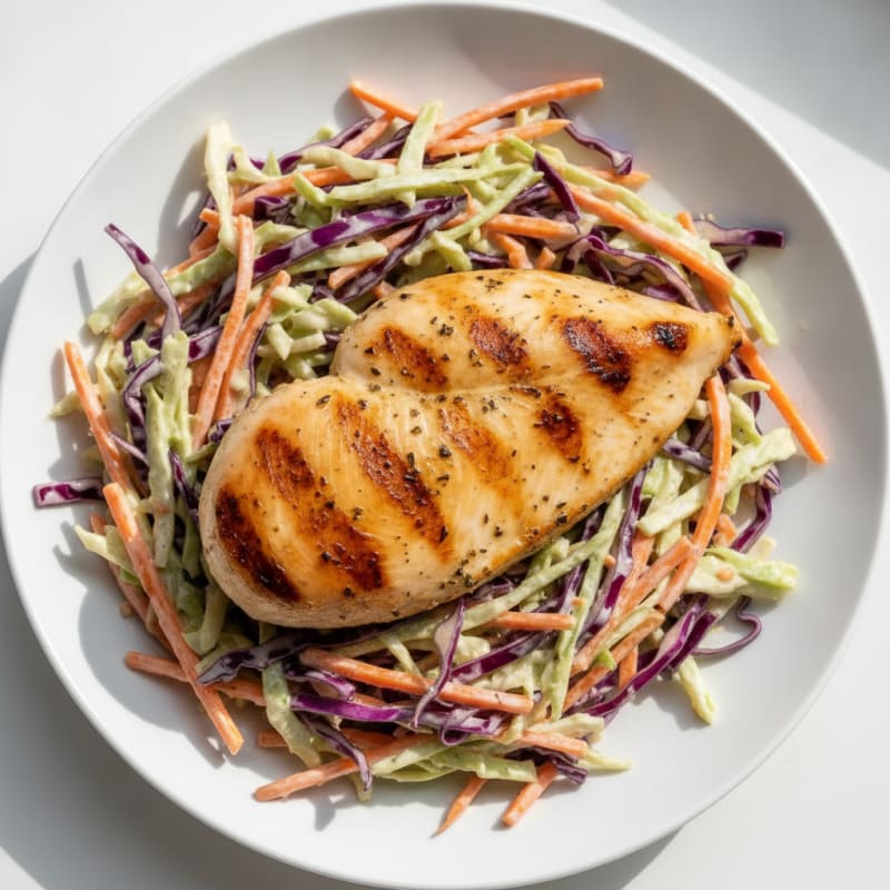 Grilled Chicken Breast with Crunchy Cabbage Slaw