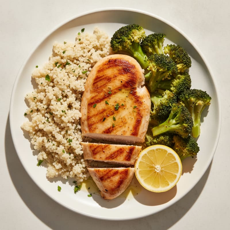 Seared Chicken Breast with Steamed Broccoli and Quinoa