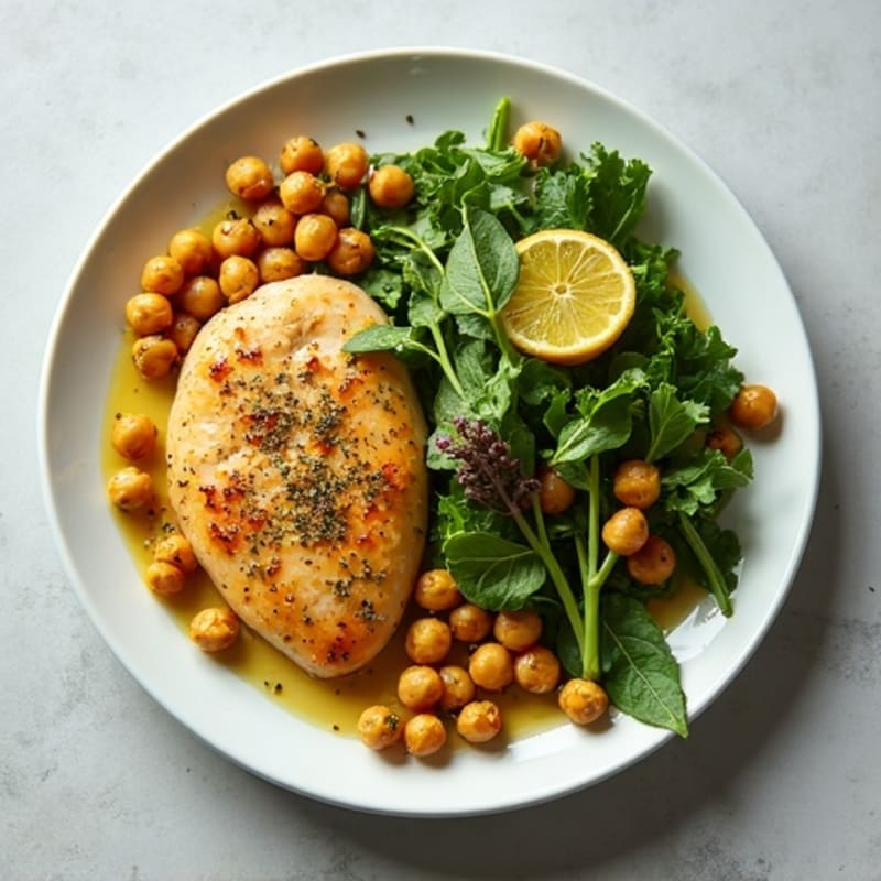 Lemon-Herb Roasted Chicken with Crisp Greens and Chickpeas