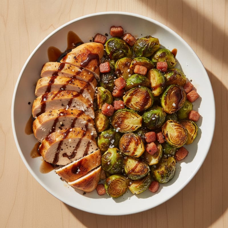 Balsamic-Glazed Brussels Sprouts with Pancetta and Roasted Chicken