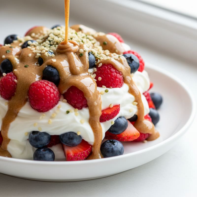 Greek Yogurt Parfait with Mixed Berries and Almond Butter