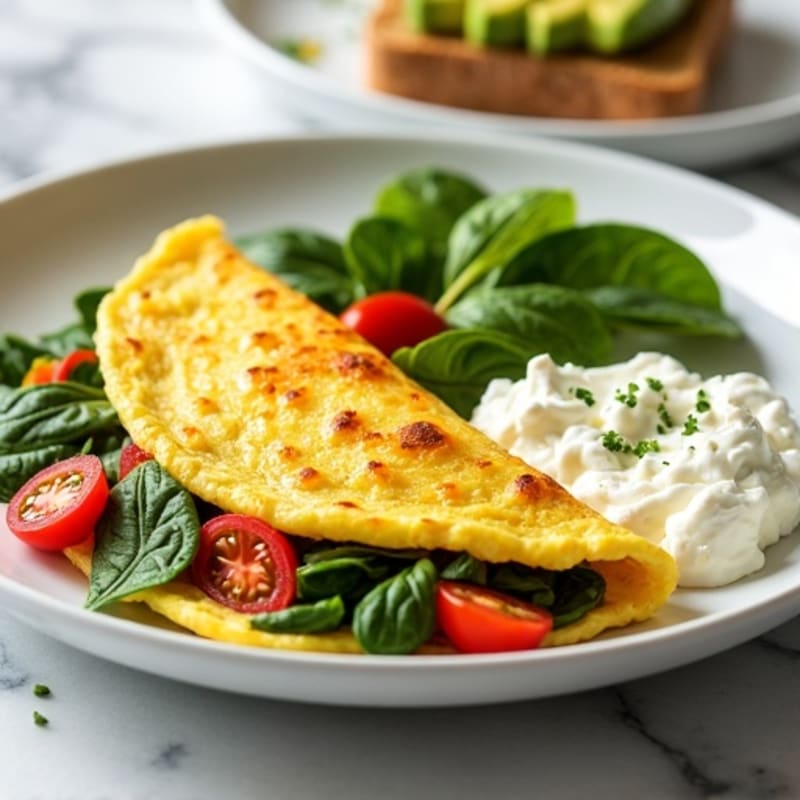 Egg White Spinach Omelet with Cottage Cheese and Cherry Tomatoes