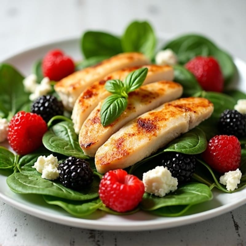 Grilled Chicken and Fresh Berry Spinach Salad with Zesty Lemon Herb Dressing