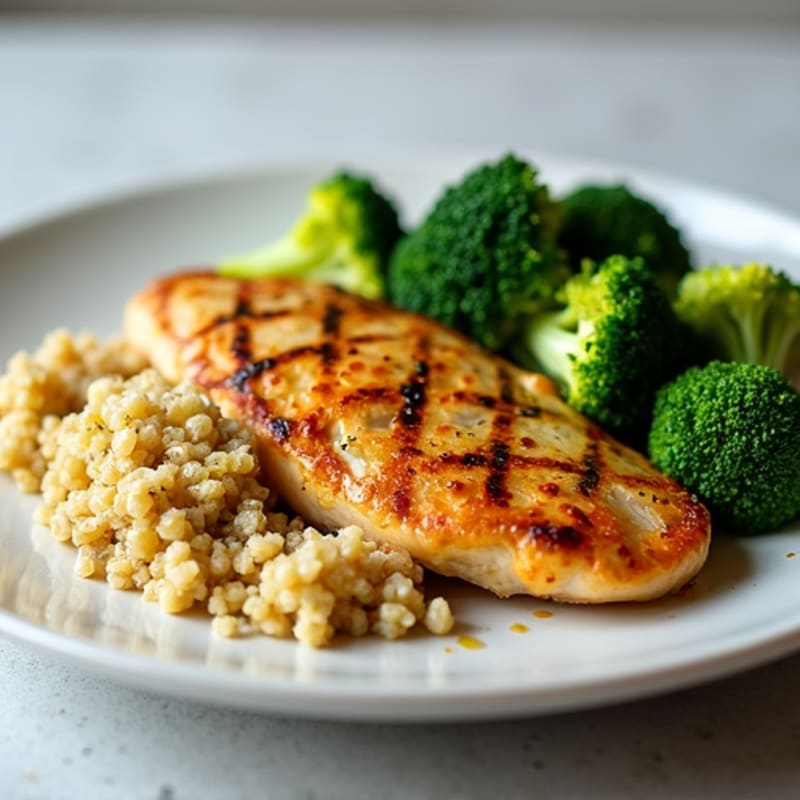 Grilled Chicken Breast with Quinoa and Steamed Broccoli